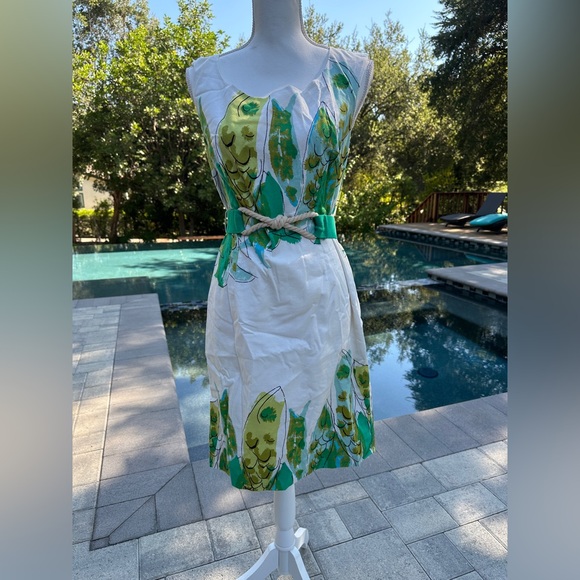 Anthropologie Dresses & Skirts - Elegant Green and White Fish Print Dress